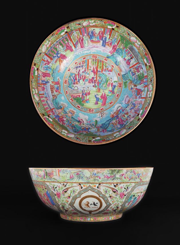 Chinese export porcelain armorial massive punchbowl, arms of clerke | MasterArt